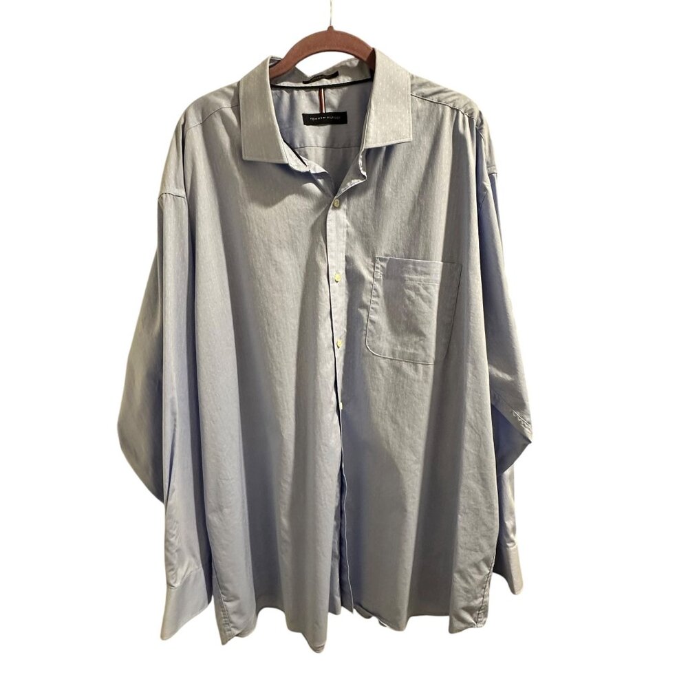 🍒 2/$20 🍒 Men's Tommy Hilfiger Button-up Shirt Blue with White Pattern sz 2XL